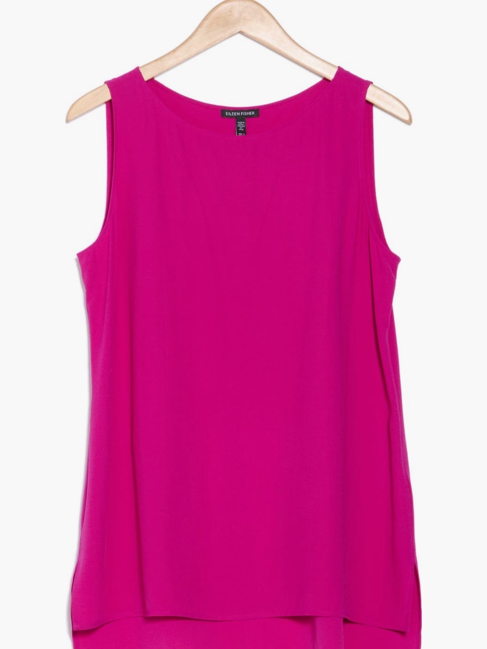 NWT. Eileen Fisher High-Low Sleeveless Silk Tank, Cerise, Size XX-Small
